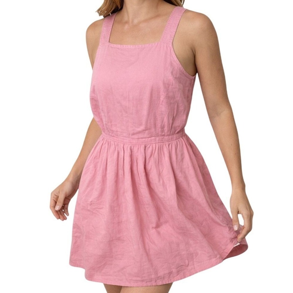 NWT Free People Pink Apron Mini Dress S Strappy Cross Back Summer Boho Sun Dress